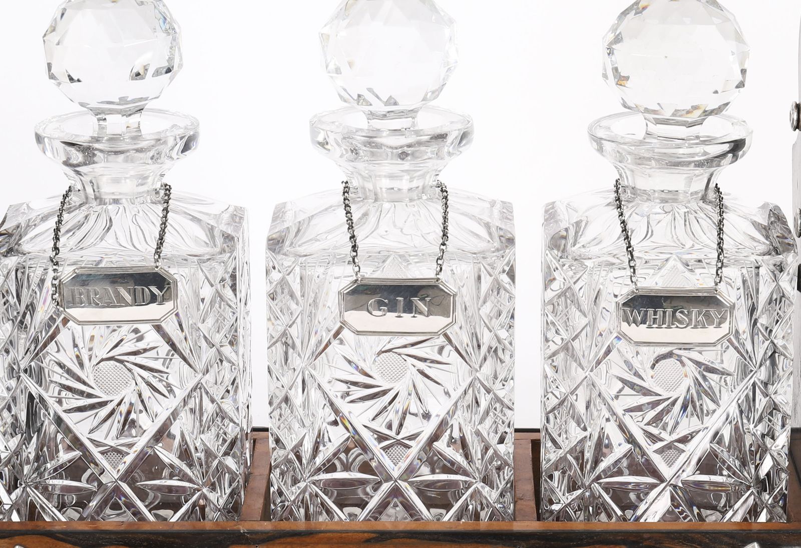 Antique Betjemann’s Coromandel 3 Crystal Decanter Tantalus Silver Hallmarks 1907 photo 1850.0