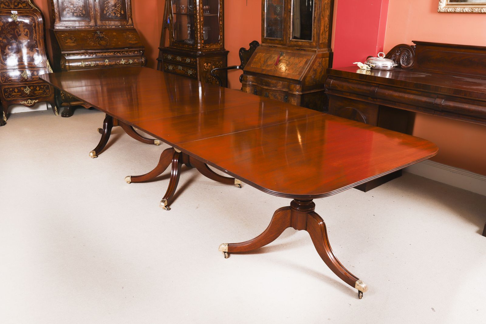 13ft Regency Triple Pillar Dining Table Circa 1900 &14  Swag Backchairs photo for sale