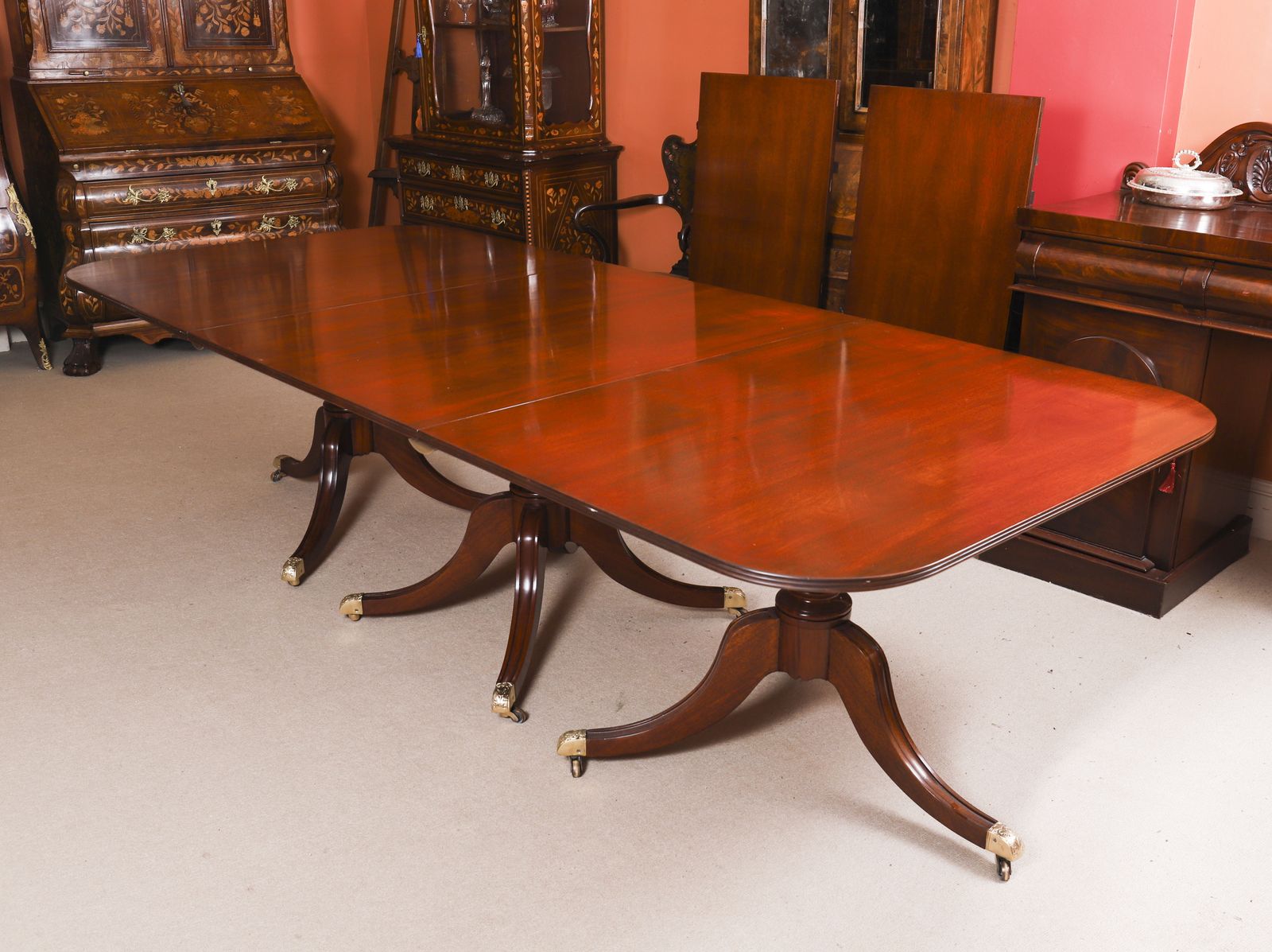 13ft Regency Triple Pillar Dining Table Circa 1900 &14  Swag Backchairs photo buy