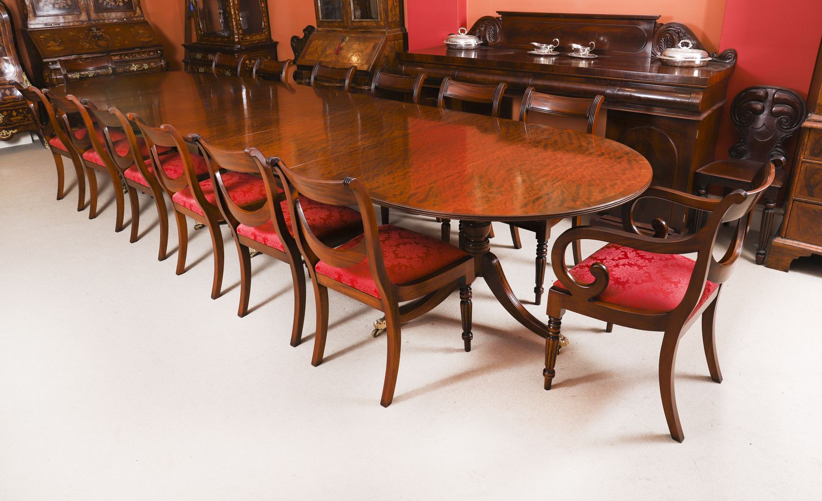 15ft Regency Revival Triple Pillar Dining Table Mid 20th C photo 7500.0