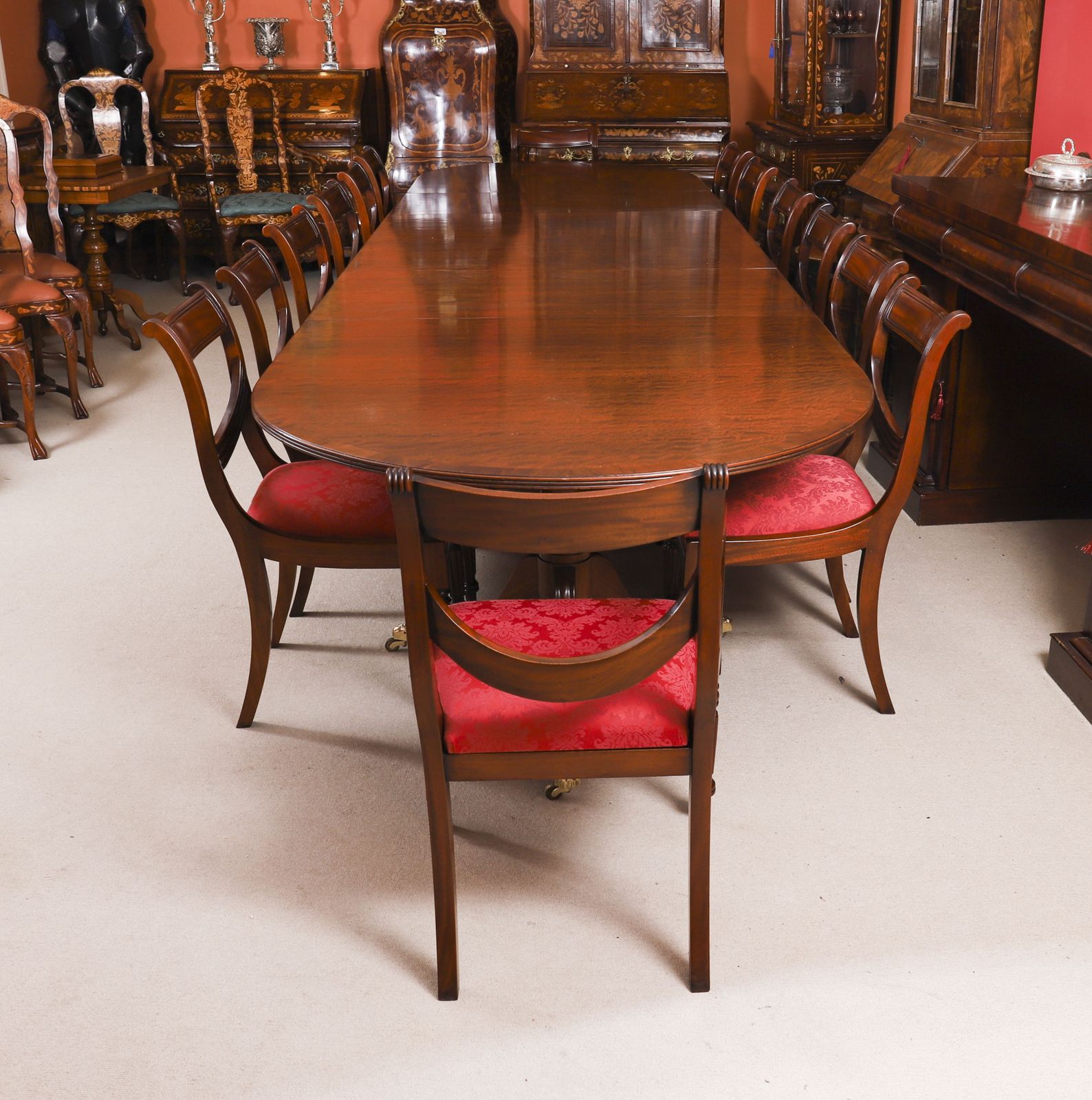 15ft Regency Revival Triple Pillar Dining Table Mid 20th C photo vinterior