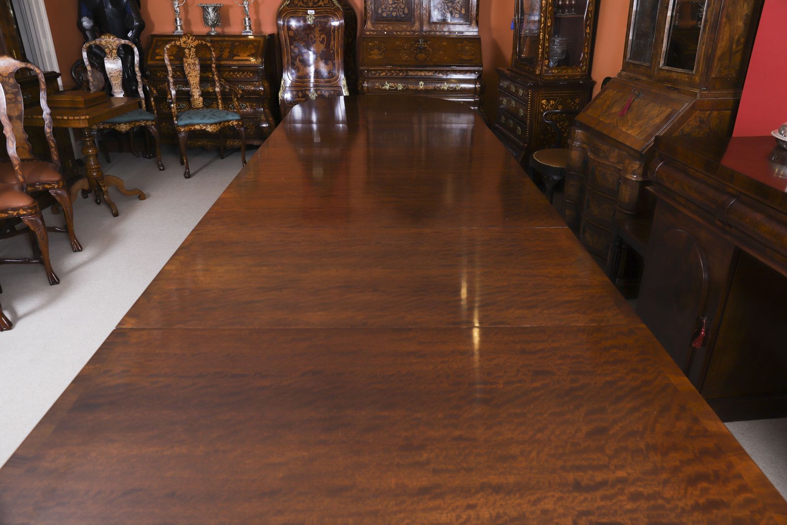 Furniture 15ft Regency Revival Triple Pillar Dining Table Mid 20th C photo
