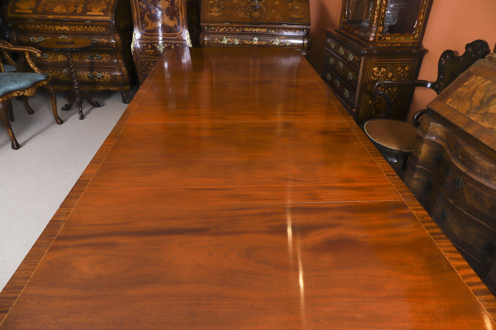 Vintage Regency Revival Flame Mahogany Dining Table Set Mid 20th C photo 6850.0