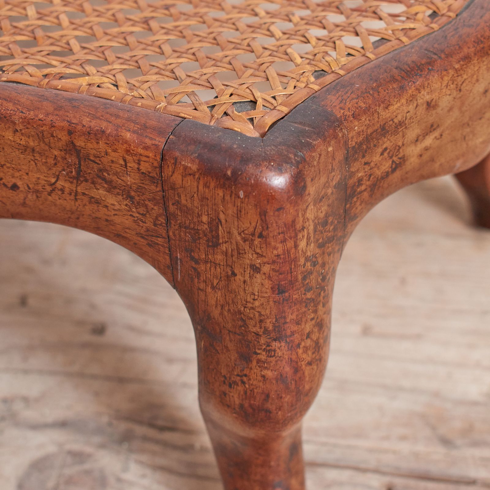 Small Antique French Cane Foot Stool. photo Furniture