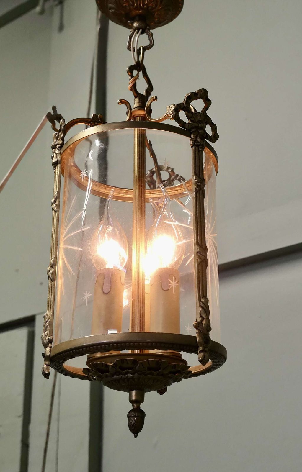 Delightful Art Deco Brass And Star Etched Glass Lantern Delightful Art Deco Brass And Star Etched Glass Lantern Delightful Art Deco Brass And Star Et. photo for sale