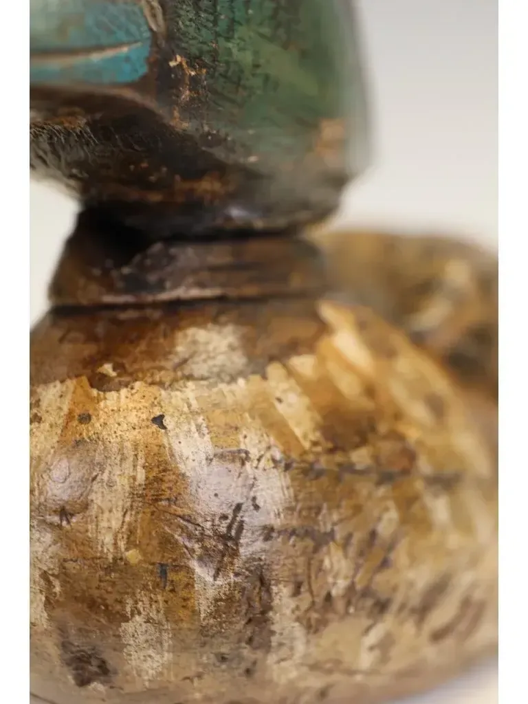photo furniture Vintage Hand Carved Wooden Decoy Duck – Folk Art Mallard With Original Paintwork.