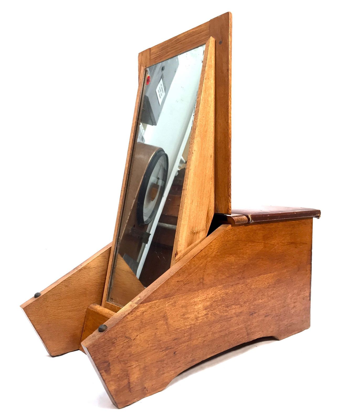 Antique Wooden Oak 1930s Shoe Shine / Shop Used Try On Seat / Box With Mirror. photo buy
