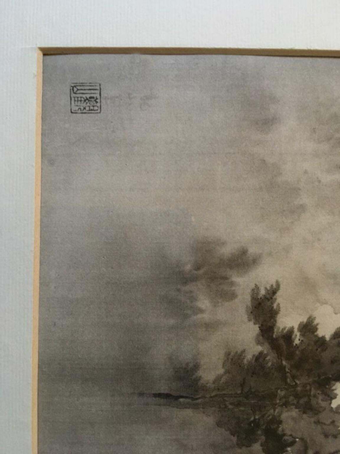 Japanse zwart-witdruk op papier van een antiek 18e-eeuws scherm photo Kunst
