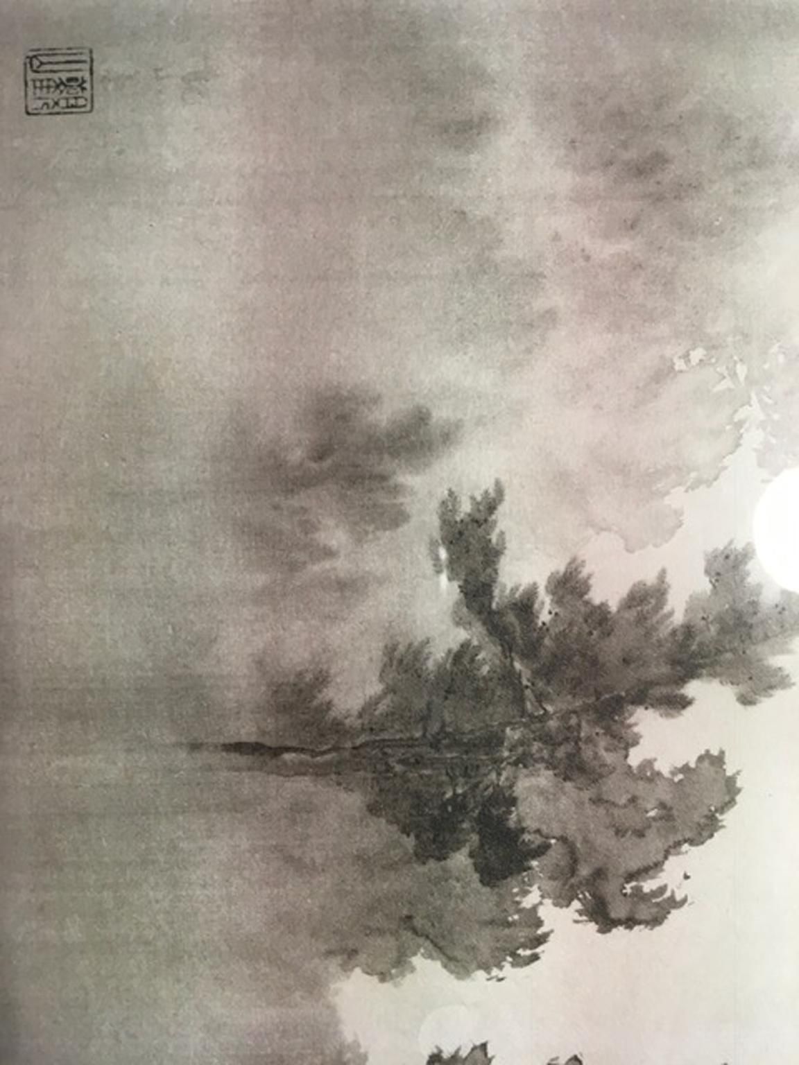Japanse zwart-witdruk op papier van een antiek 18e-eeuws scherm photo vintage