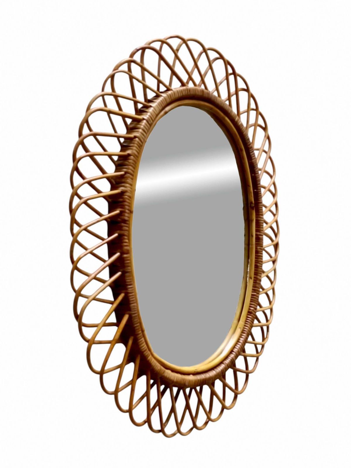 Franco Albini Style Oval Rattan Wall Mirror Italy 1960s photo furniture