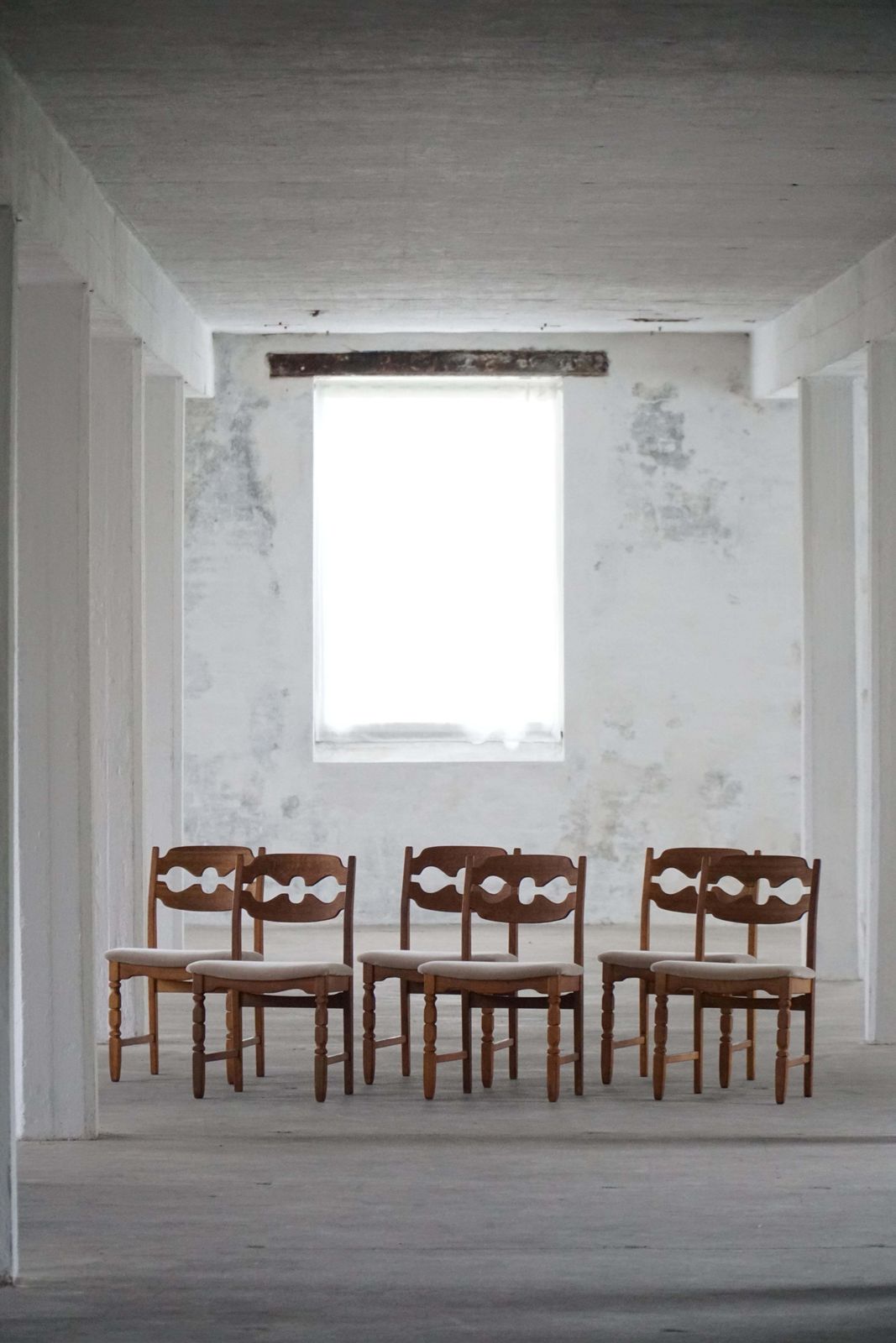Set Of 6 Henning Kjærnulf “Razorblade” Dining Chairs In Oak & Mohair, 1960s photo Furniture