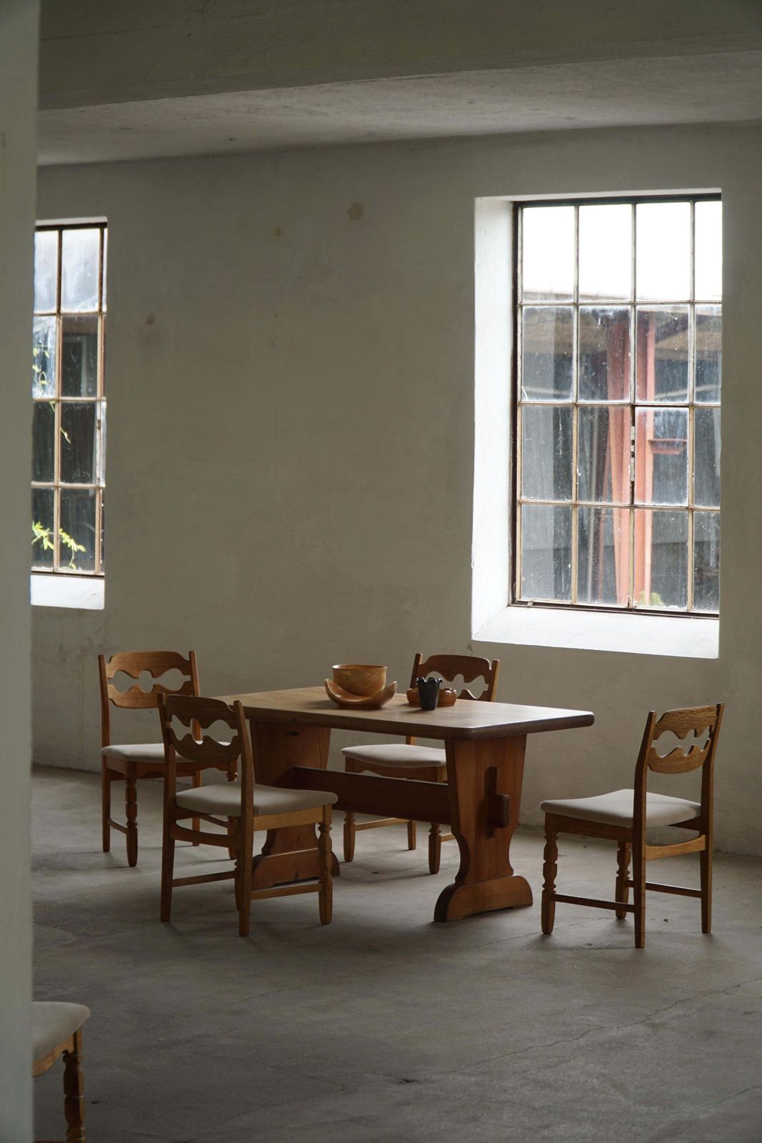 5023.0 Set Of 6 Henning Kjærnulf “Razorblade” Dining Chairs In Oak & Mohair, 1960s photo