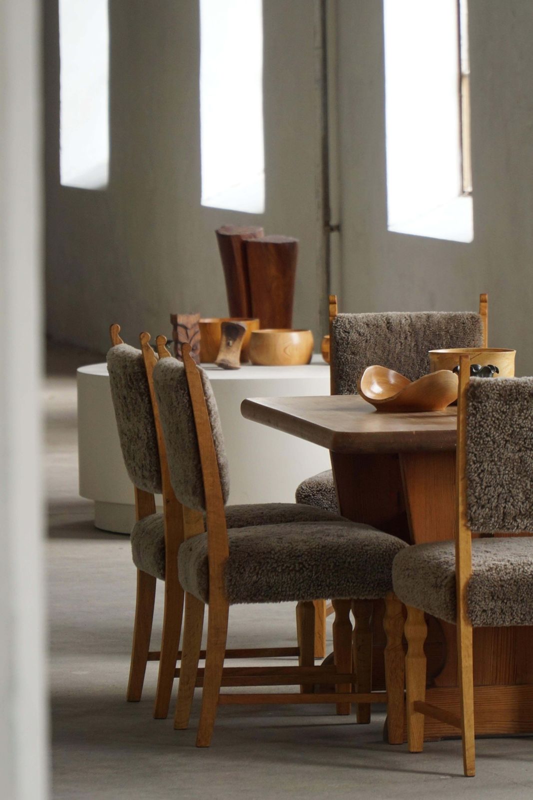 Furniture Set Of 6 Dining Chairs, Oak & Lambswool, Henning Kjærnulf, Danish Modern, 1950s photo