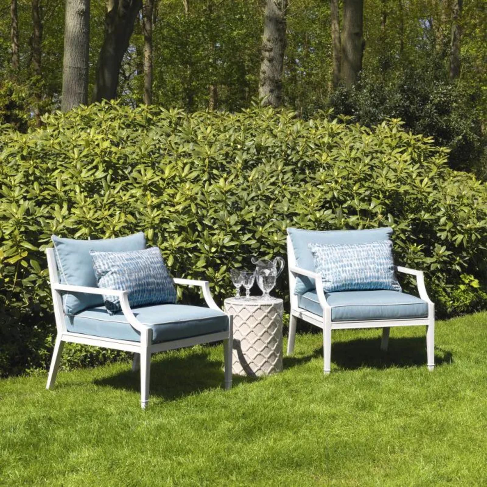 Contemporary White Outdoor Chair With Mineral Blue Sunbrella Cushion Bella Vista photo 2143.0
