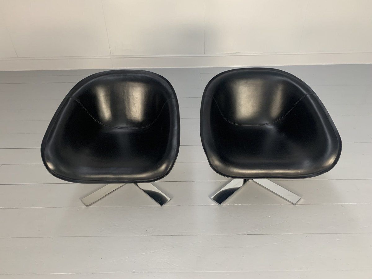 B&B Italia Mart Swivel Armchairs   In Black Pelle Leather And Metal, Set Of 2 photo buy