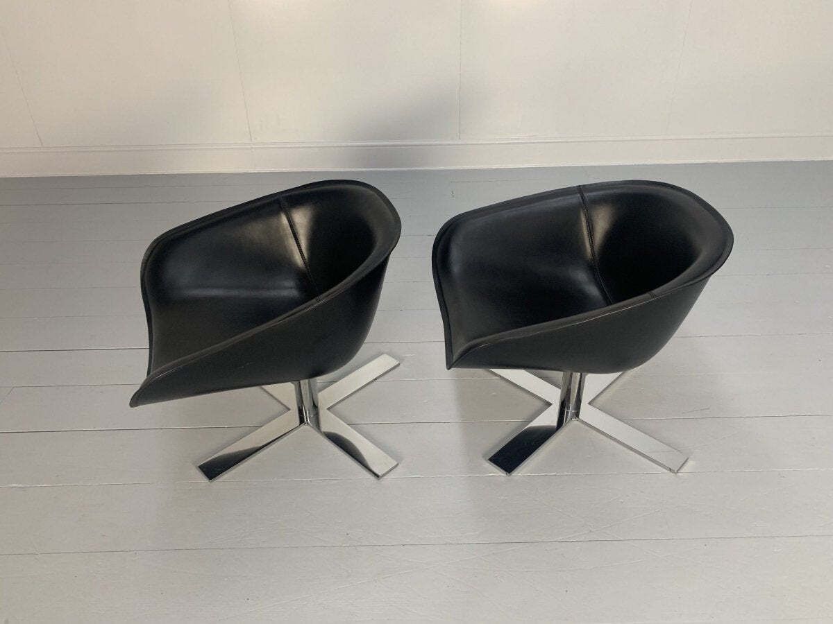 photo furniture B&B Italia Mart Swivel Armchairs   In Black Pelle Leather And Metal, Set Of 2