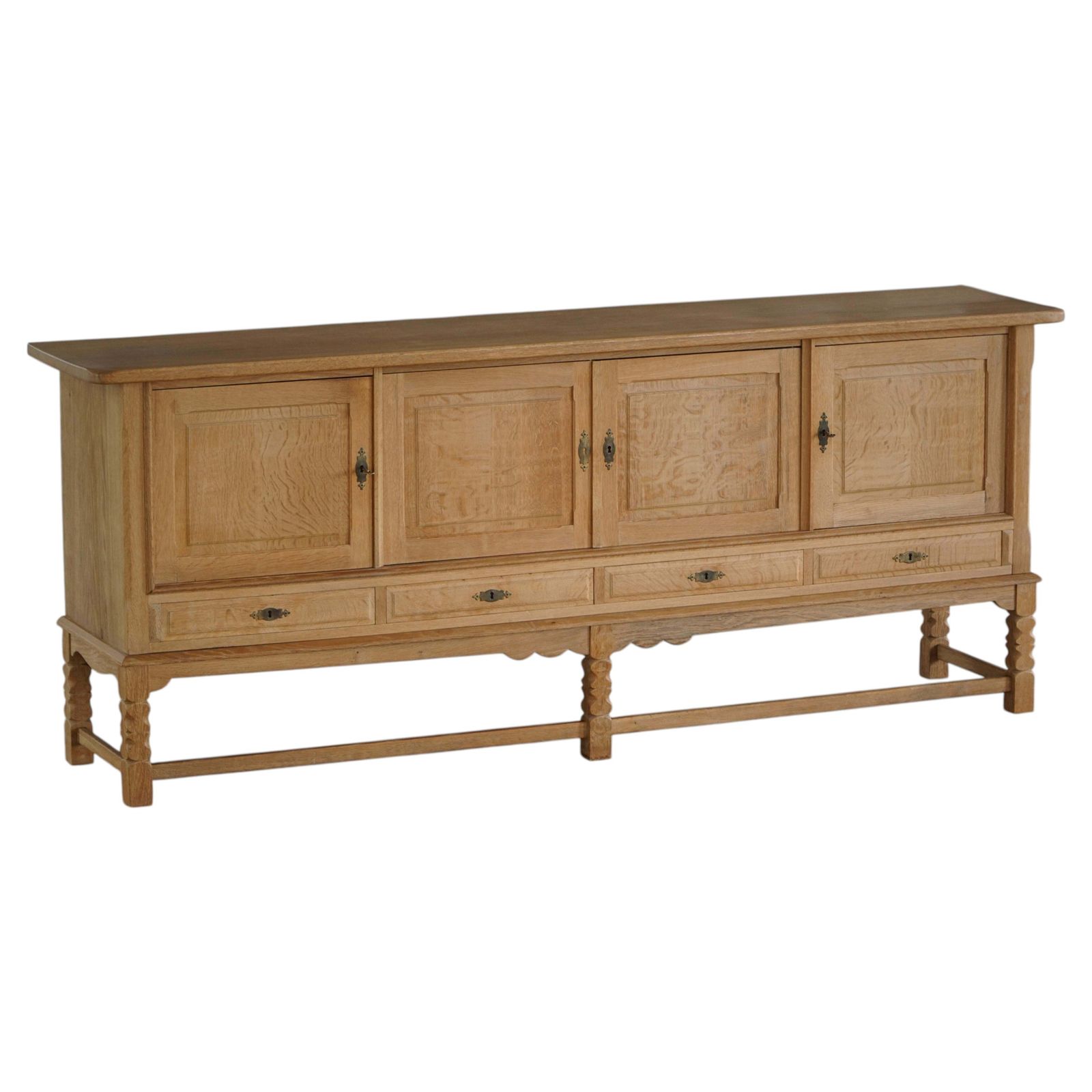 Danish Mid Century, Low Brutalist Sideboard In Oak, Henning Kjærnulf, 1960s
