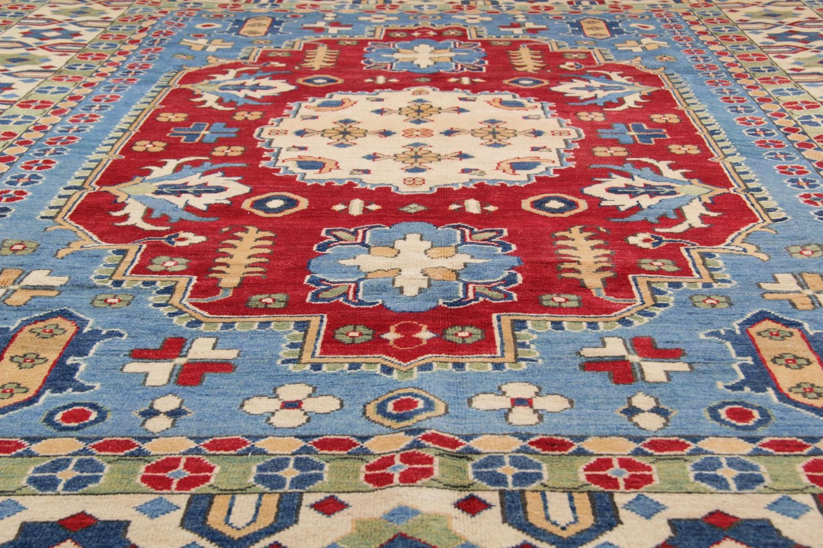 Handgemaakt tapijt, blauw geometrisch vloerkleed, groot woonkamervloerkleed photo for sale