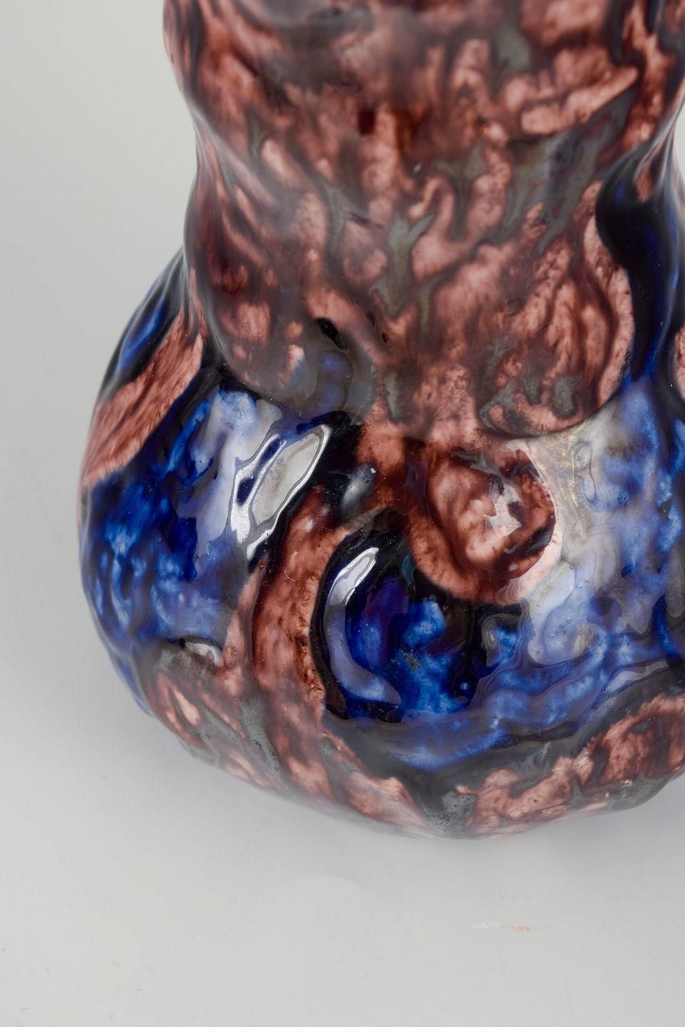Vase en céramique Roskilde Lervarefabrik, glaçure brune et bleue, années 1920/30. photo for sale