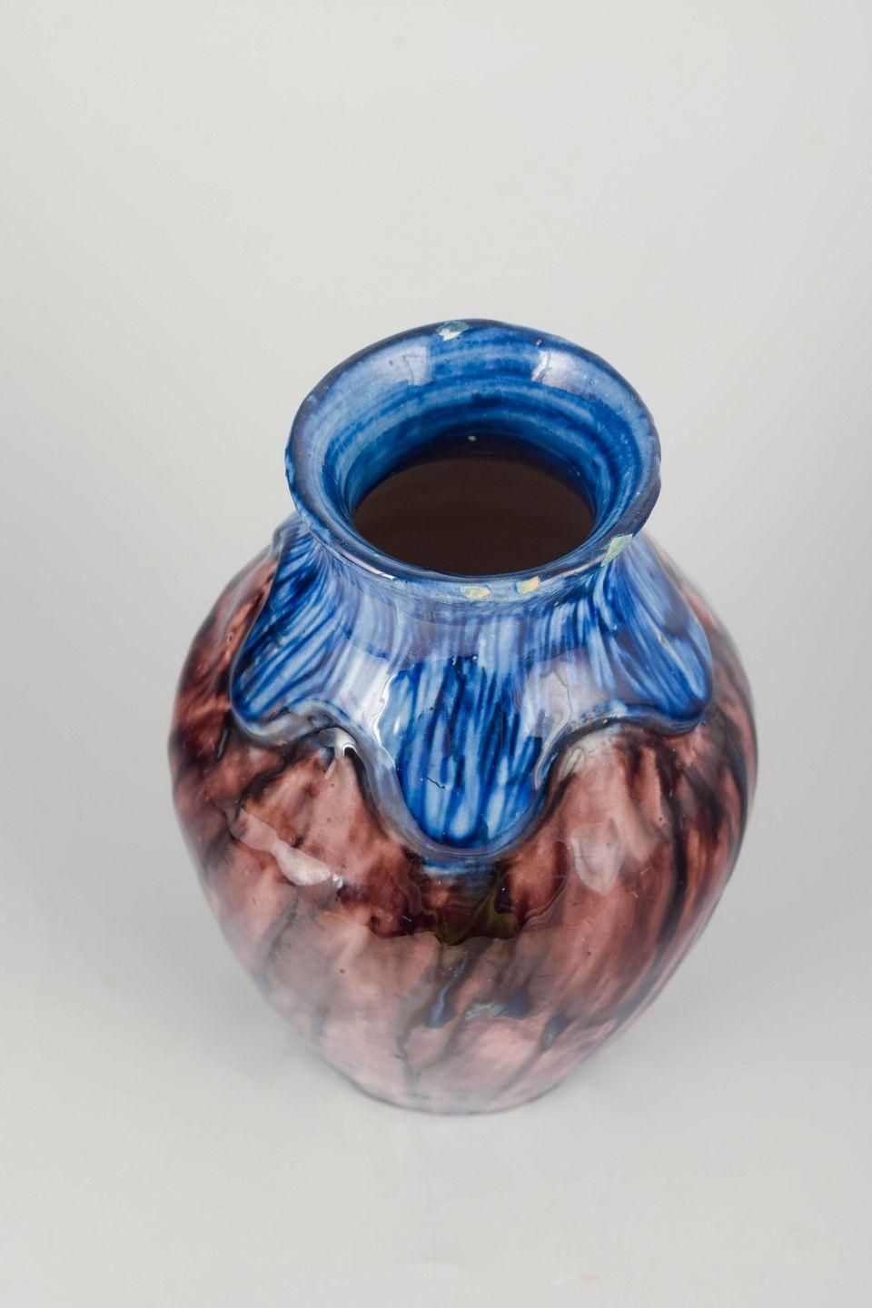 Roskilde Lervarefabrik. Ceramic Vase With Brown And Blue Glaze. 1920s/30s. photo furniture