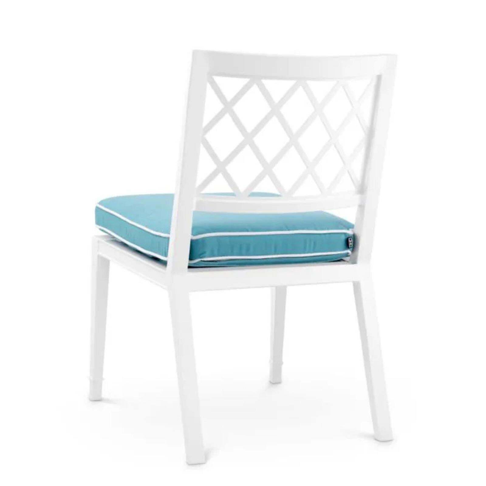 Contemporary Outdoor Dining Chair With Mineral Blue Sunbrella Cushion. photo for sale