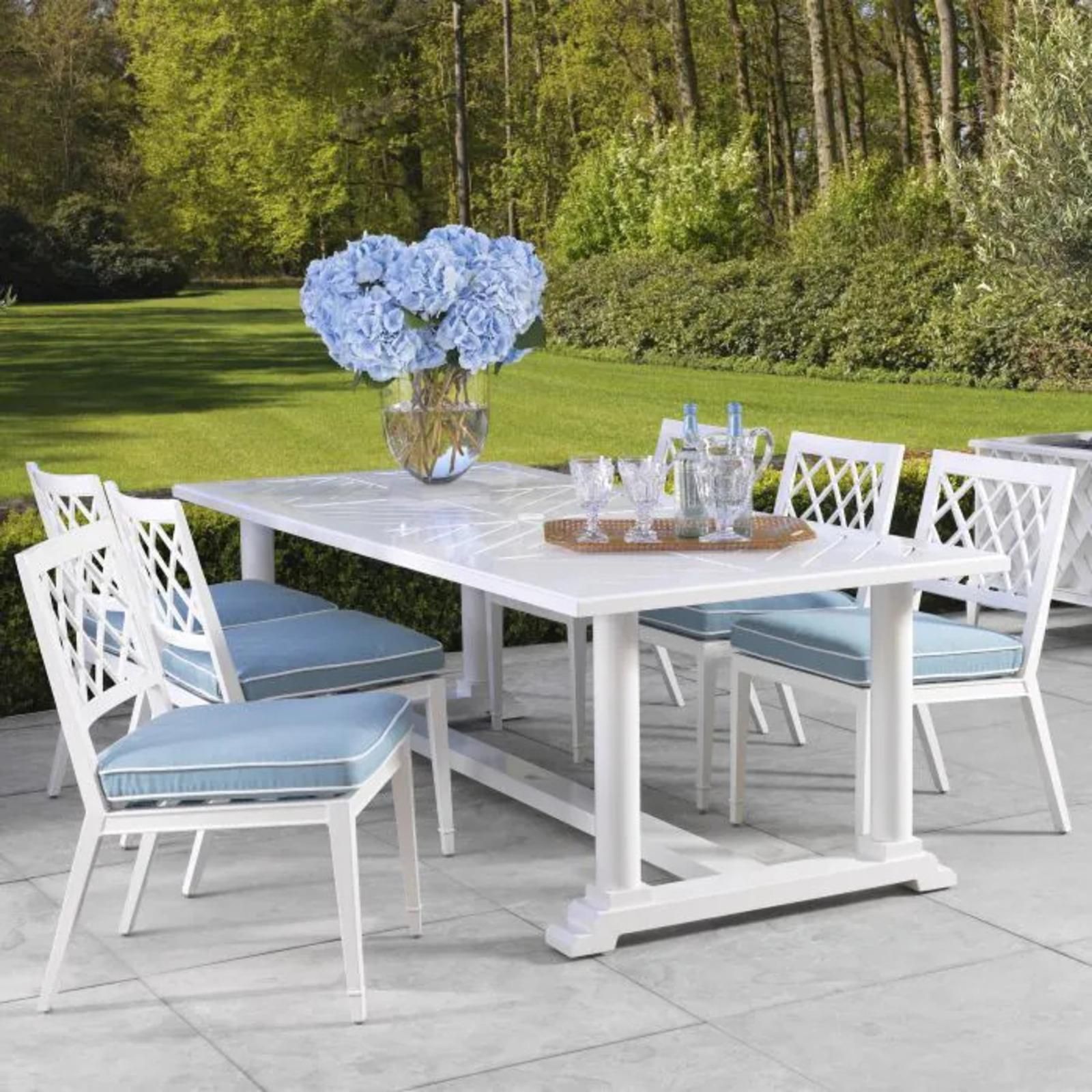 Contemporary Outdoor Dining Chair With Mineral Blue Sunbrella Cushion. photo 1343.12