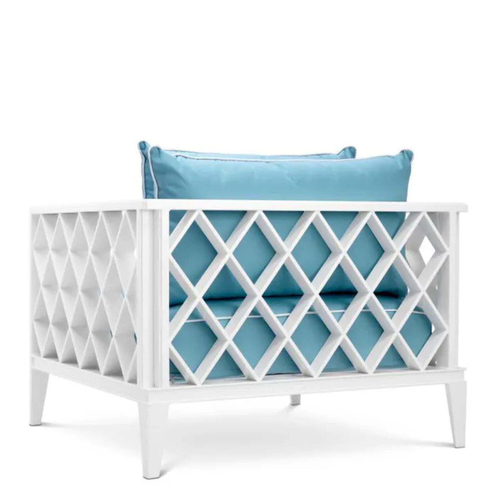 Pair Of Contemporary Aluminum Outdoor Armchair Ocean Blue. photo for sale