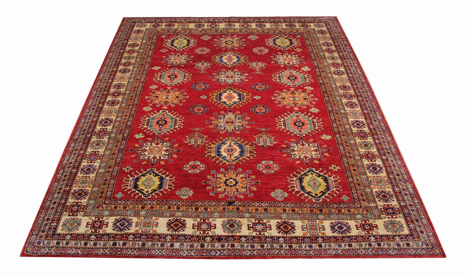 Oosterse tapijten, rustiek primitief handgemaakt tapijt, rood geometrisch vloerkleed 252 x 301 cm photo furniture