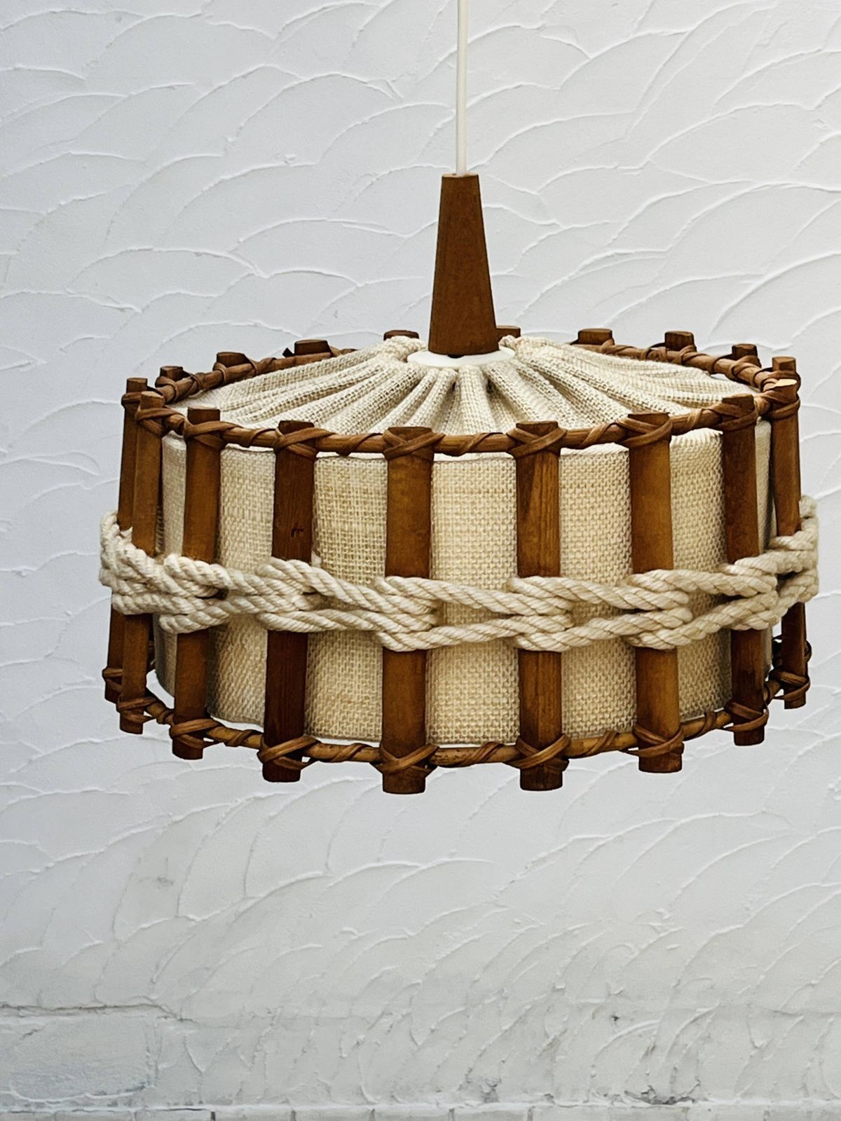 Scandinavian Suspension In Wood And Jute Fabric. photo for sale