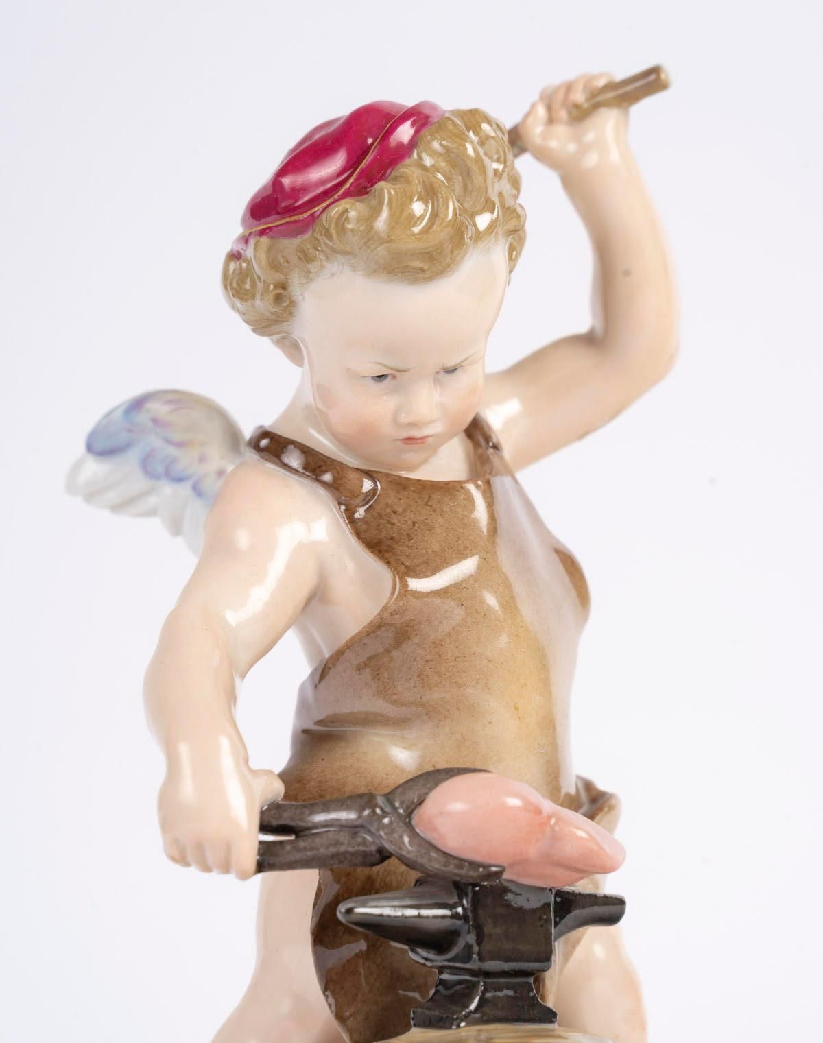 19th Century Meissen Porcelain Sculpture Depicting A Blacksmith Of Love.. photo furniture