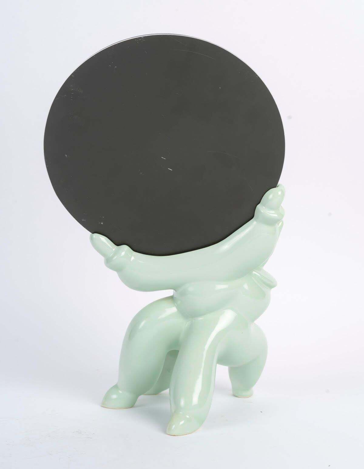 20th Century Celadon Earthenware Table Mirror By Jean Boggio. photo vinterior