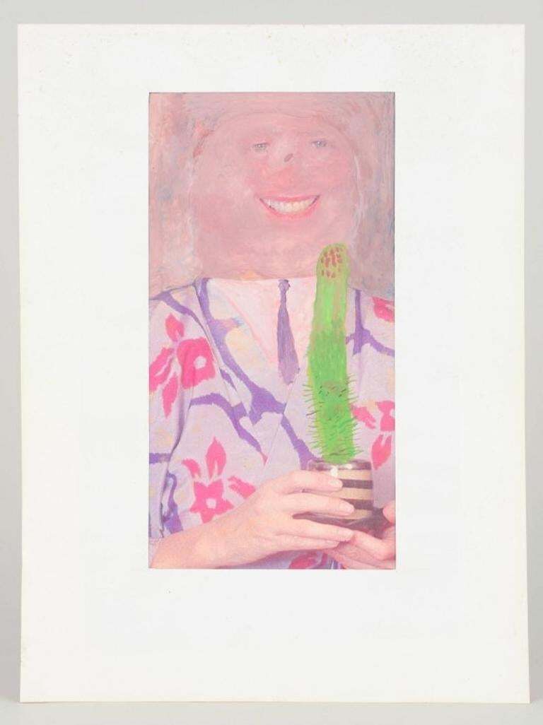 Humorous Portrait Of A Smiling Figure. Mixed Media On Paper. Ca. 1980s. photo furniture
