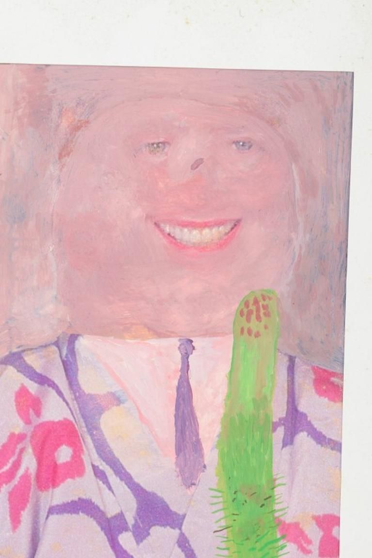Humorous Portrait Of A Smiling Figure. Mixed Media On Paper. Ca. 1980s. photo for sale