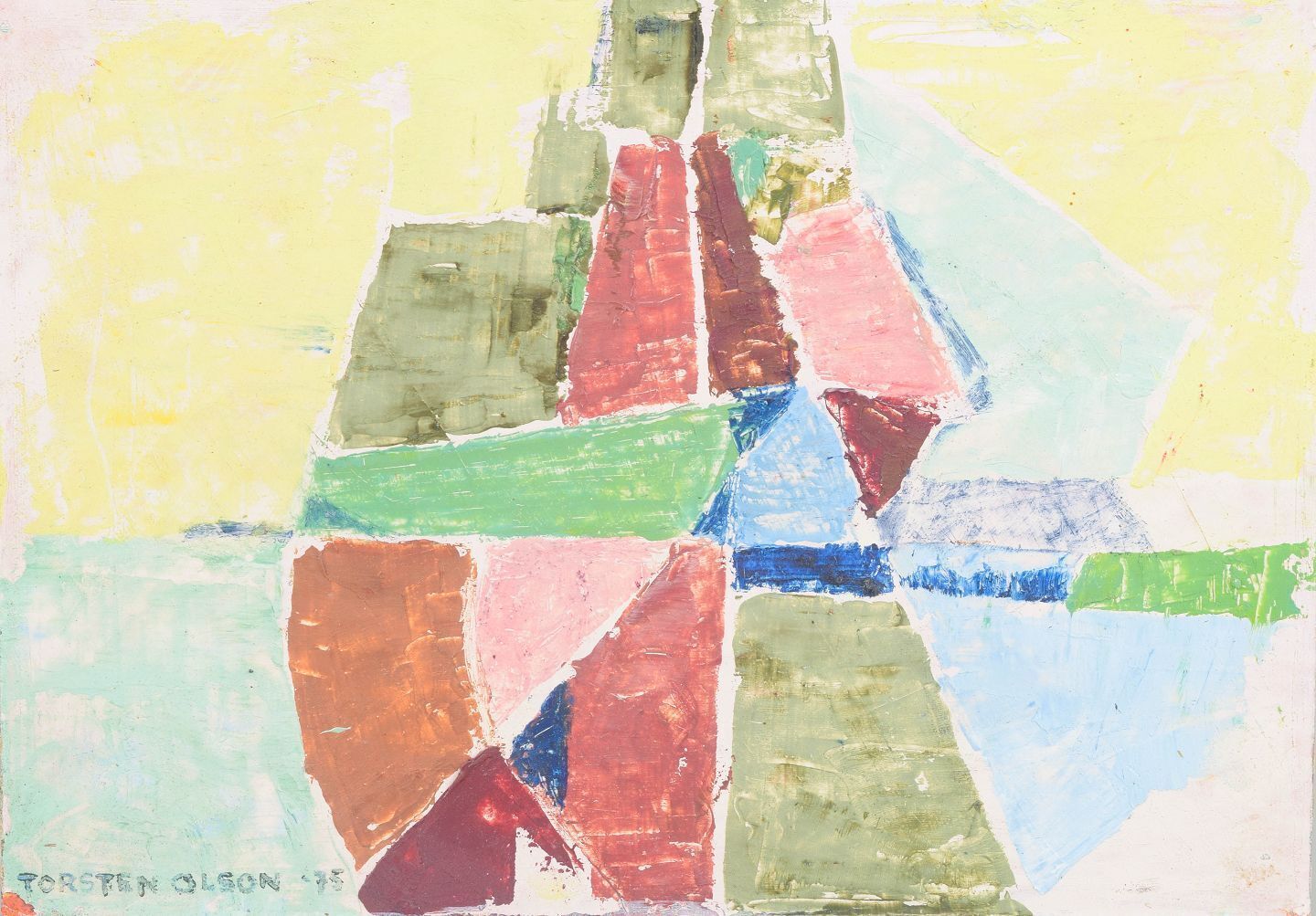 Torsten Hugo Olson, Zweeds kunstenaar. Olieverf op paneel. Abstracte compositie, 1975