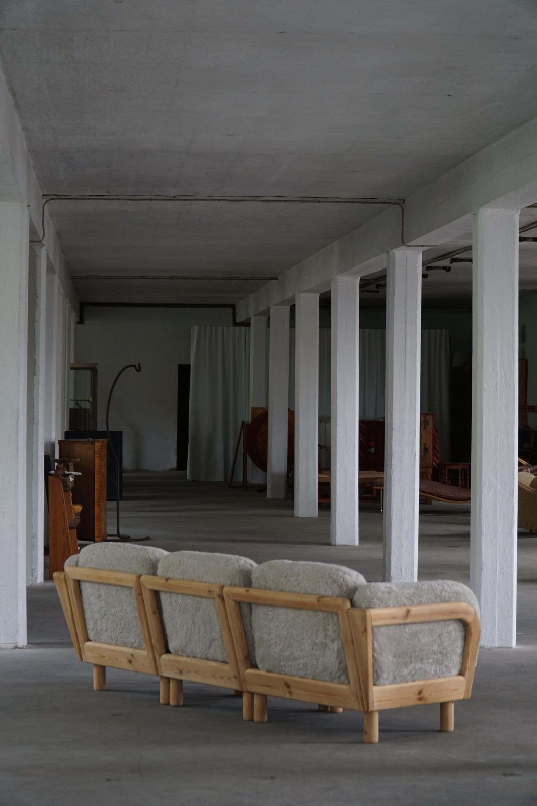 Danish Modern, Three Seater Sofa In Pine & Lambswool, Late 20th Century, 1980s photo vinterior