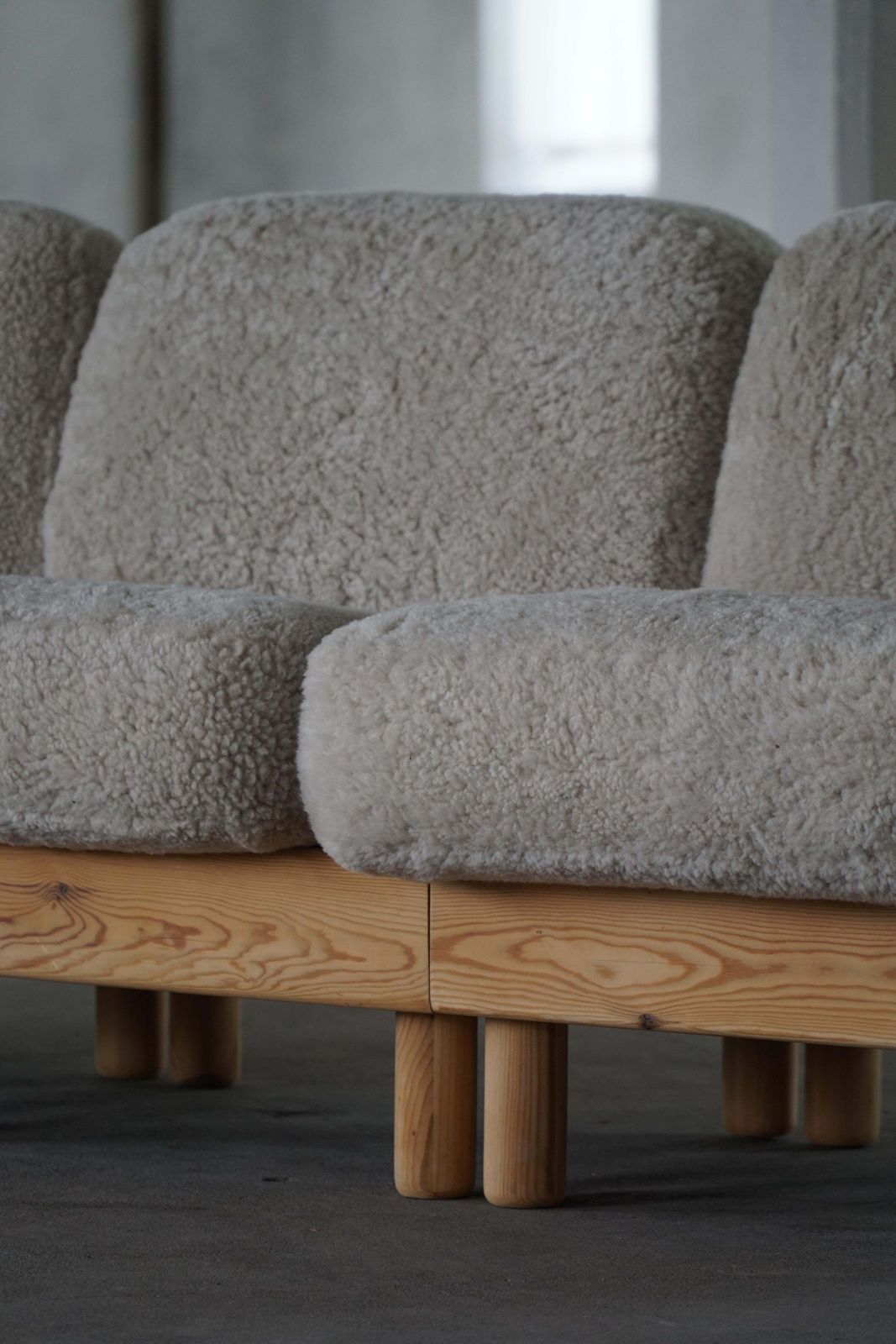 photo furniture Danish Modern, Three Seater Sofa In Pine & Lambswool, Late 20th Century, 1980s