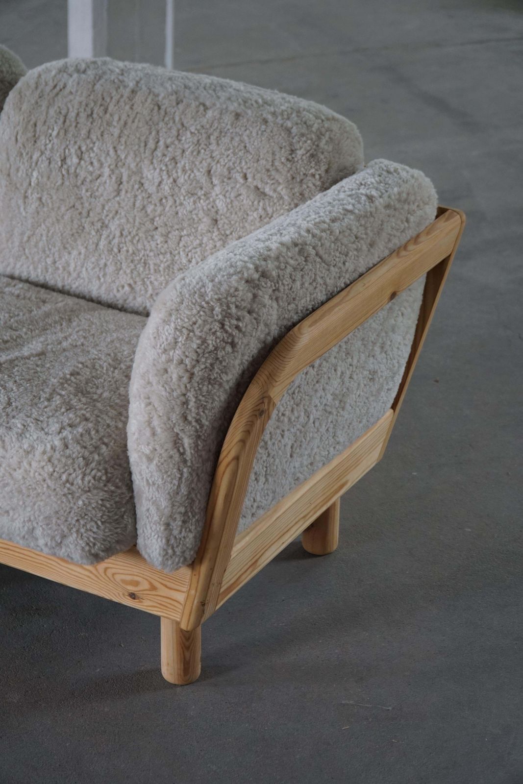 photo for sale Danish Modern, Three Seater Sofa In Pine & Lambswool, Late 20th Century, 1980s