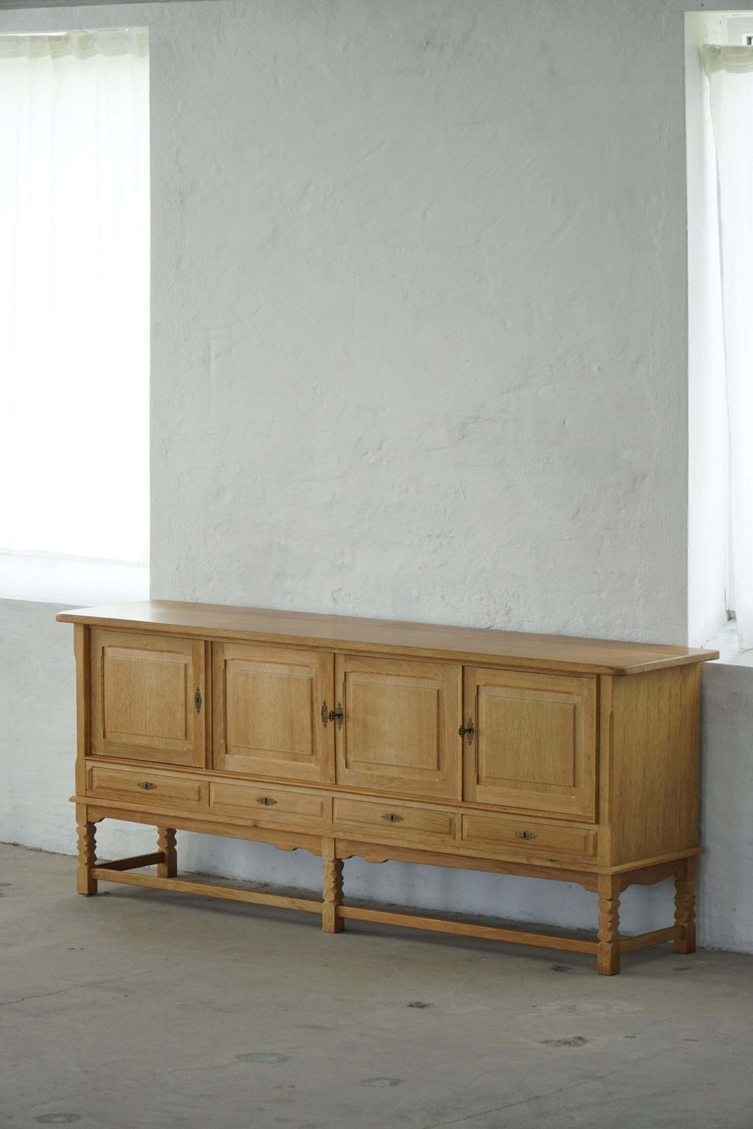 Low Brutalist Sideboard In Oak, Danish Mid Century, Henning Kjærnulf, 1960s photo vintage