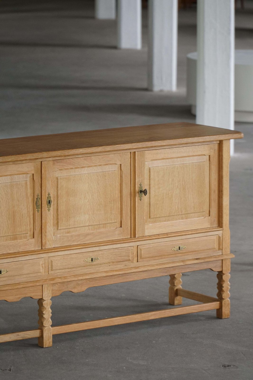 Furniture Low Brutalist Sideboard In Oak, Danish Mid Century, Henning Kjærnulf, 1960s photo
