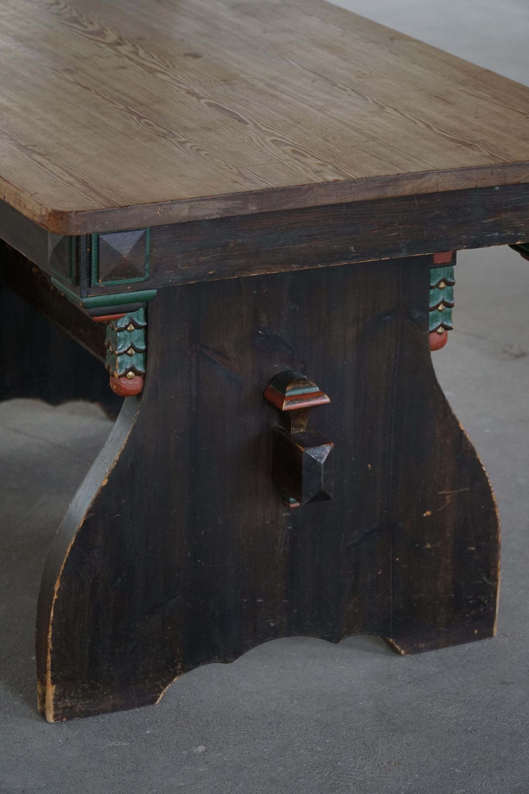 photo for sale Scandinavian Rustic Folk Art Dining Table In Stained Pine, Sweden, 1900s–1940s