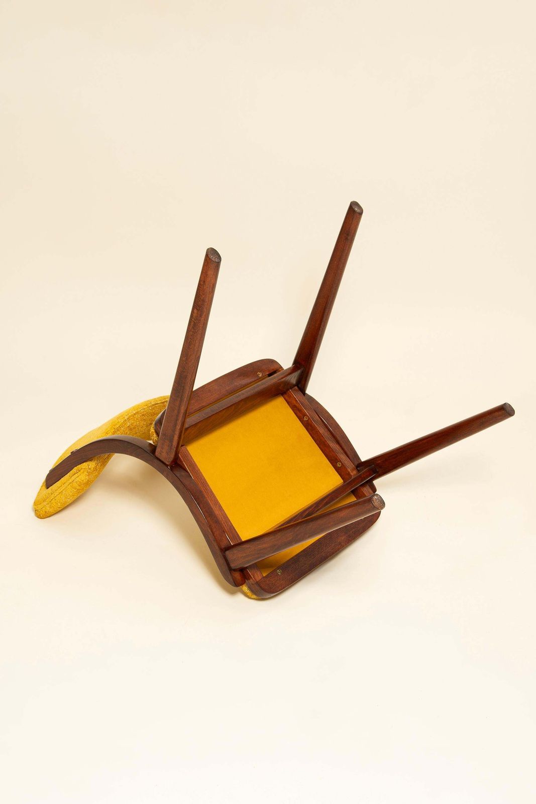 Six Mid Century Bumerang Chairs, Yellow Spiriti Jacquard   Dedar, Poland, 1960s photo Furniture