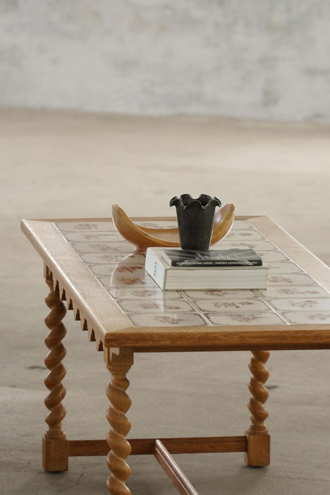 Danish Mid Century Modern, Oak Coffee Table With Ceramic Tile Top, 1950s photo vintage