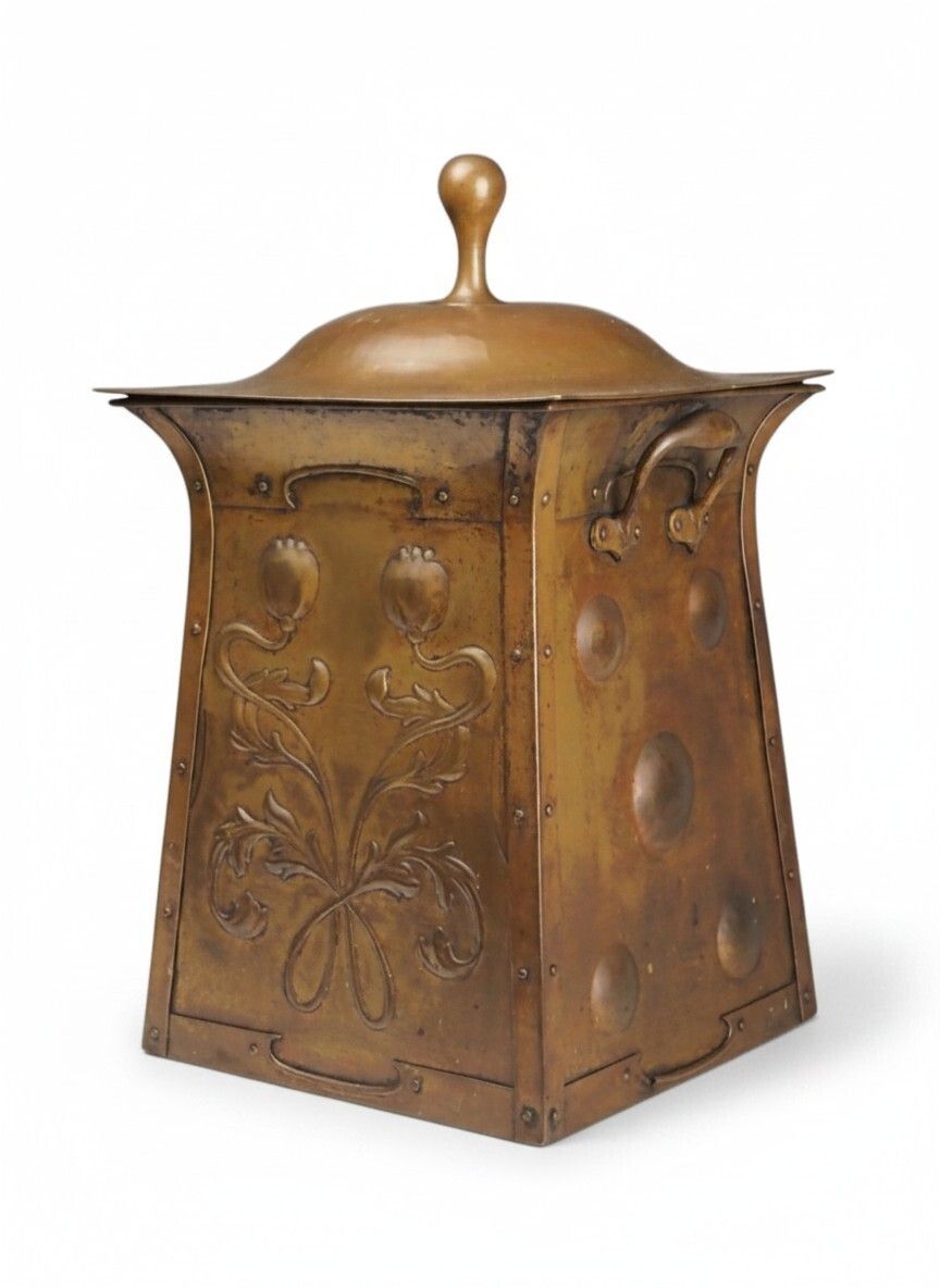 Art Nouveau Brass Fireside Coal Scuttle, Late 19th Century