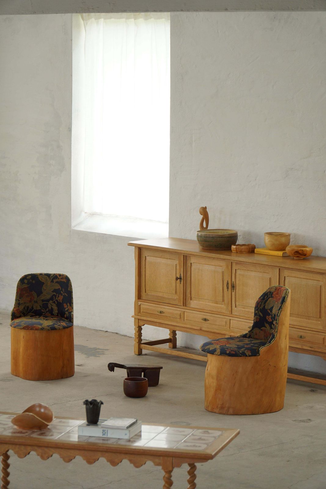 Swedish Stump Chair / “Kubstol” In Pine & Floral Upholstery, Mid 20th Century photo 2188.0