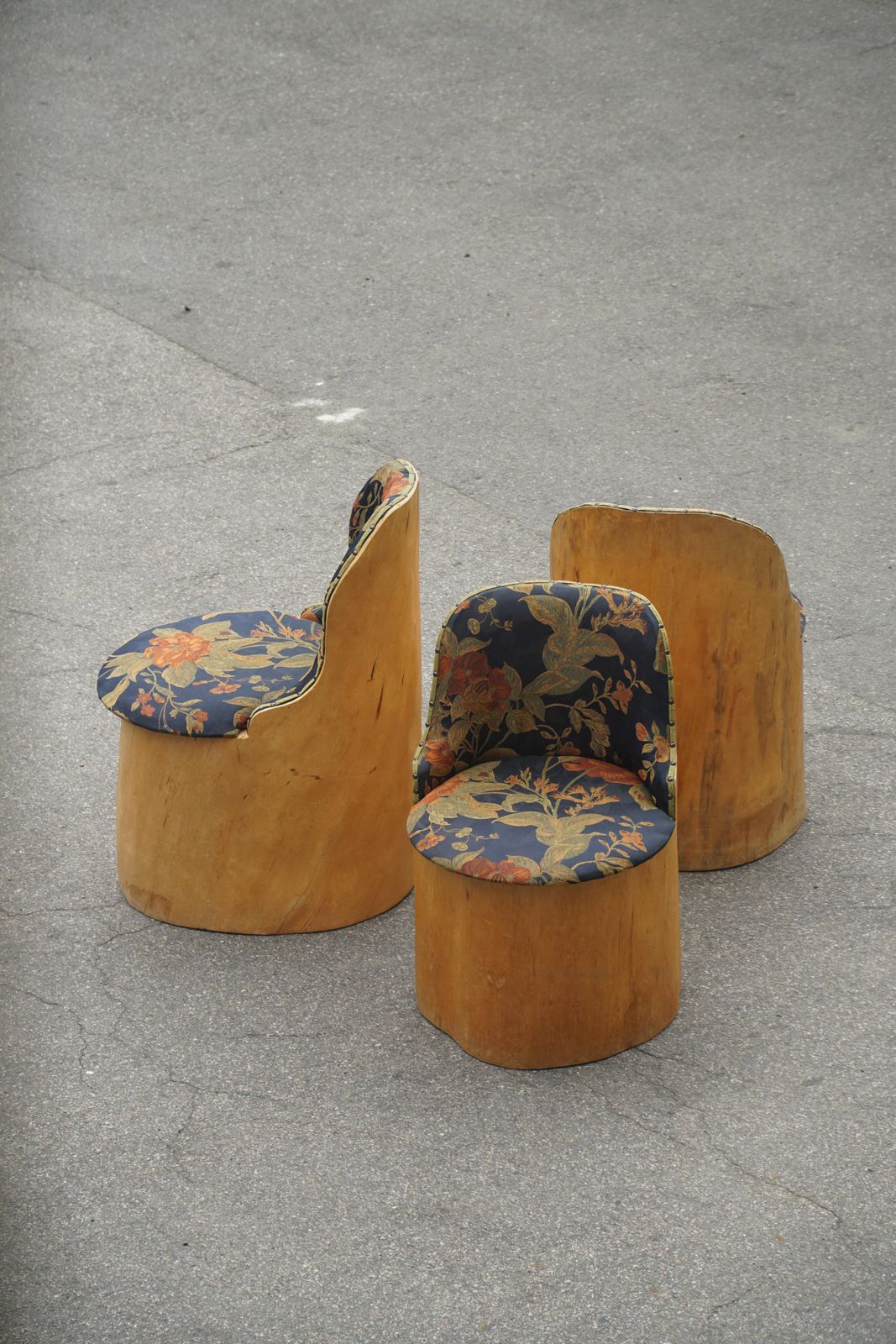 Swedish Stump Chair / “Kubstol” In Pine & Floral Upholstery, Mid 20th Century photo vinterior