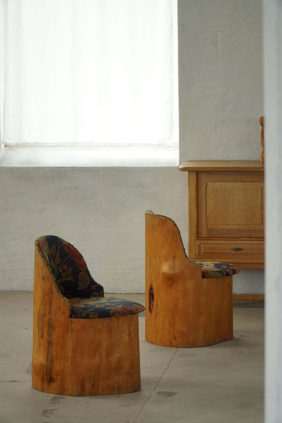 Furniture Swedish Stump Chair / “Kubstol” In Pine & Floral Upholstery, Mid 20th Century photo