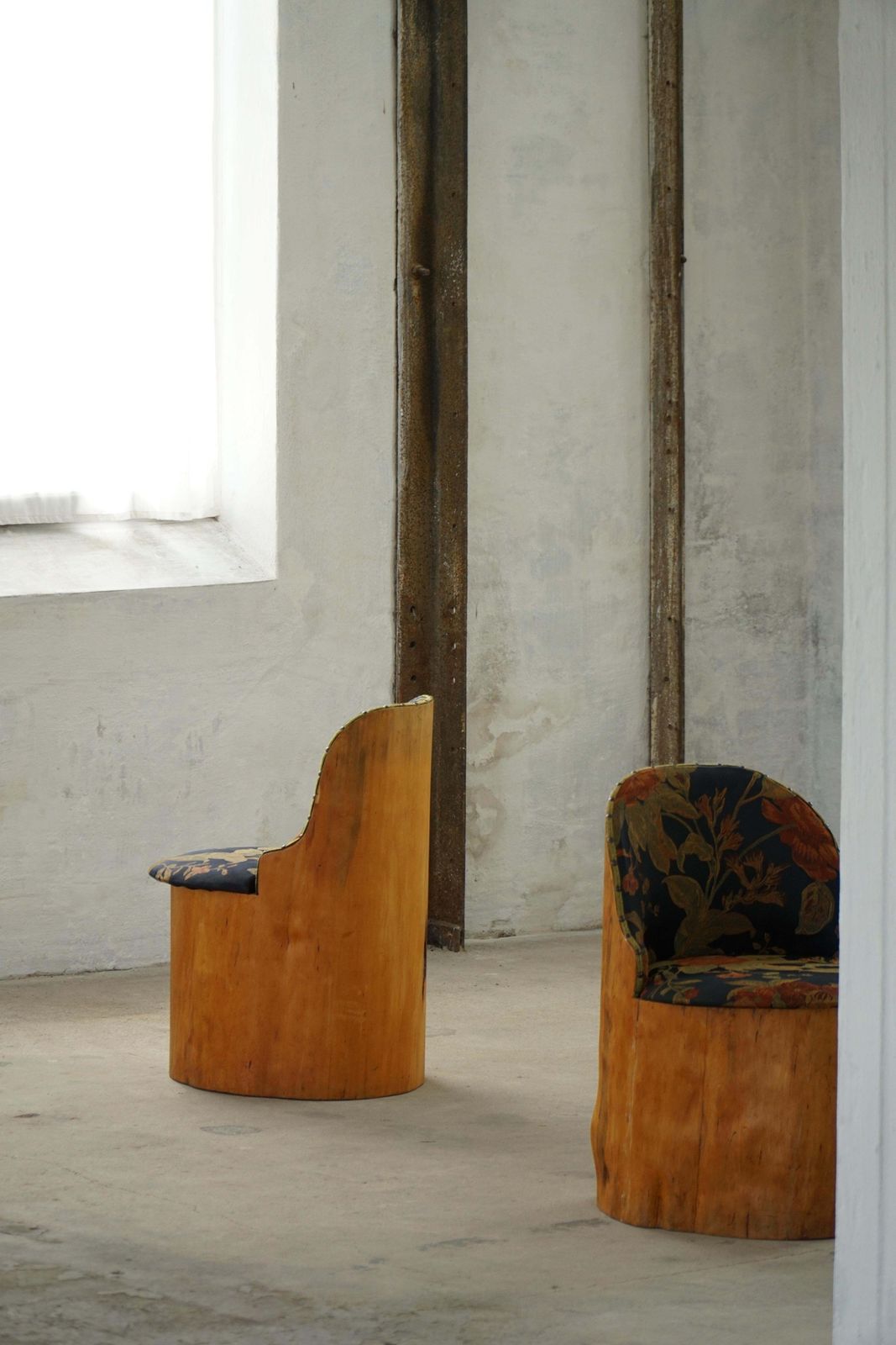 2188.0 Swedish Stump Chair / “Kubstol” In Pine & Floral Upholstery, Mid 20th Century photo