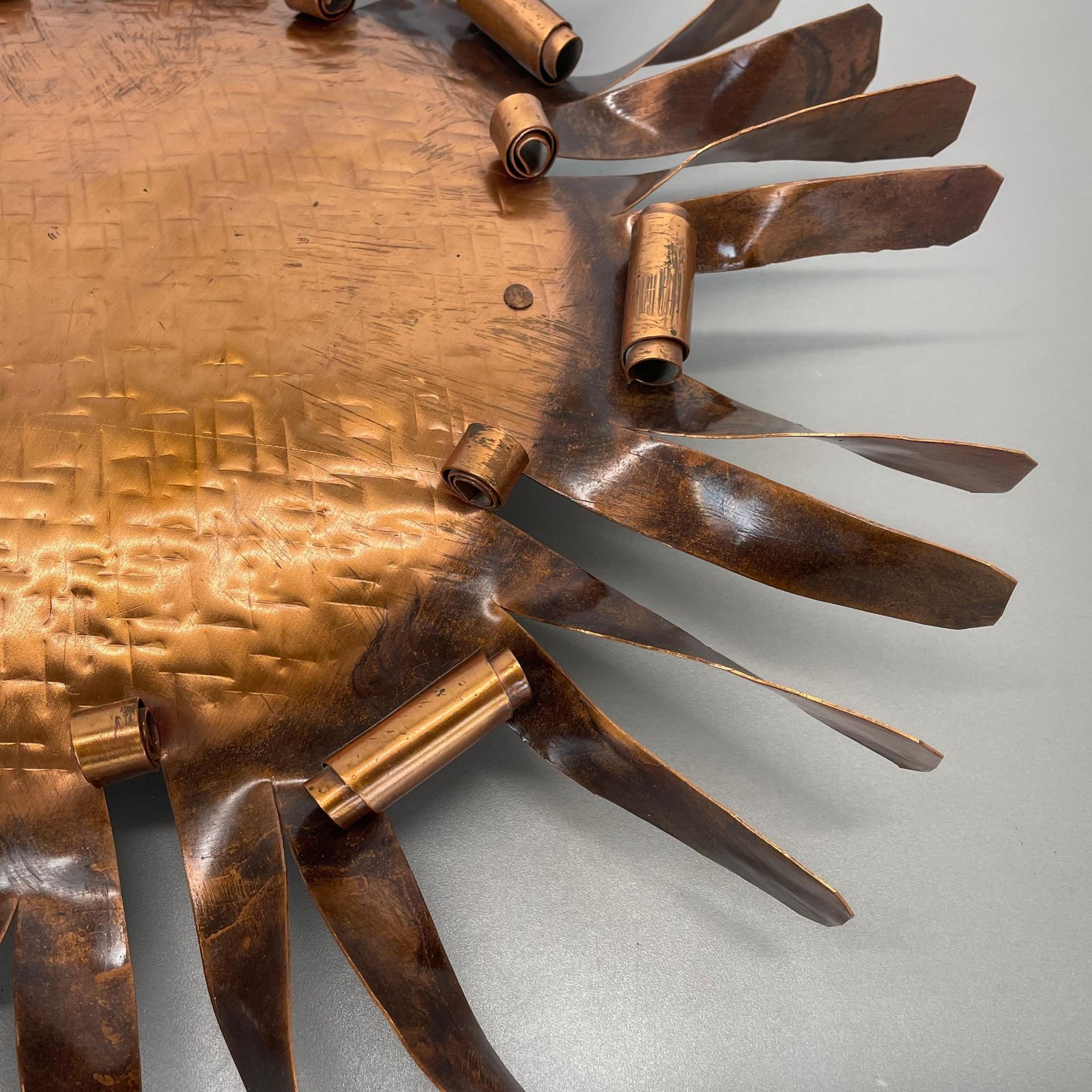 photo furniture Large 50cm Solid Copper Stilnovo Style Sunburst Theatre Wall Light , Italy 1950s
