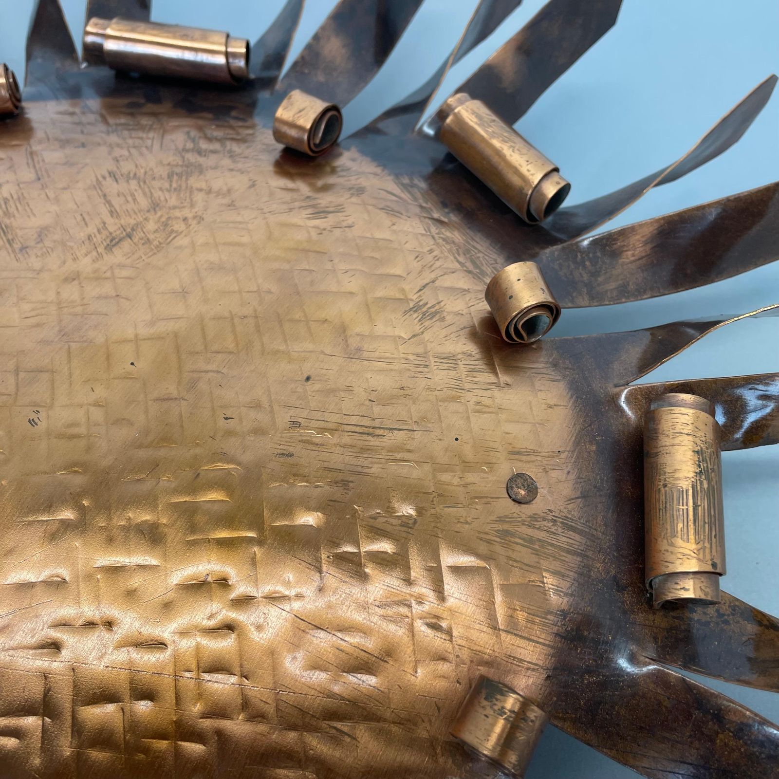 2205.0 Large 50cm Solid Copper Stilnovo Style Sunburst Theatre Wall Light , Italy 1950s photo