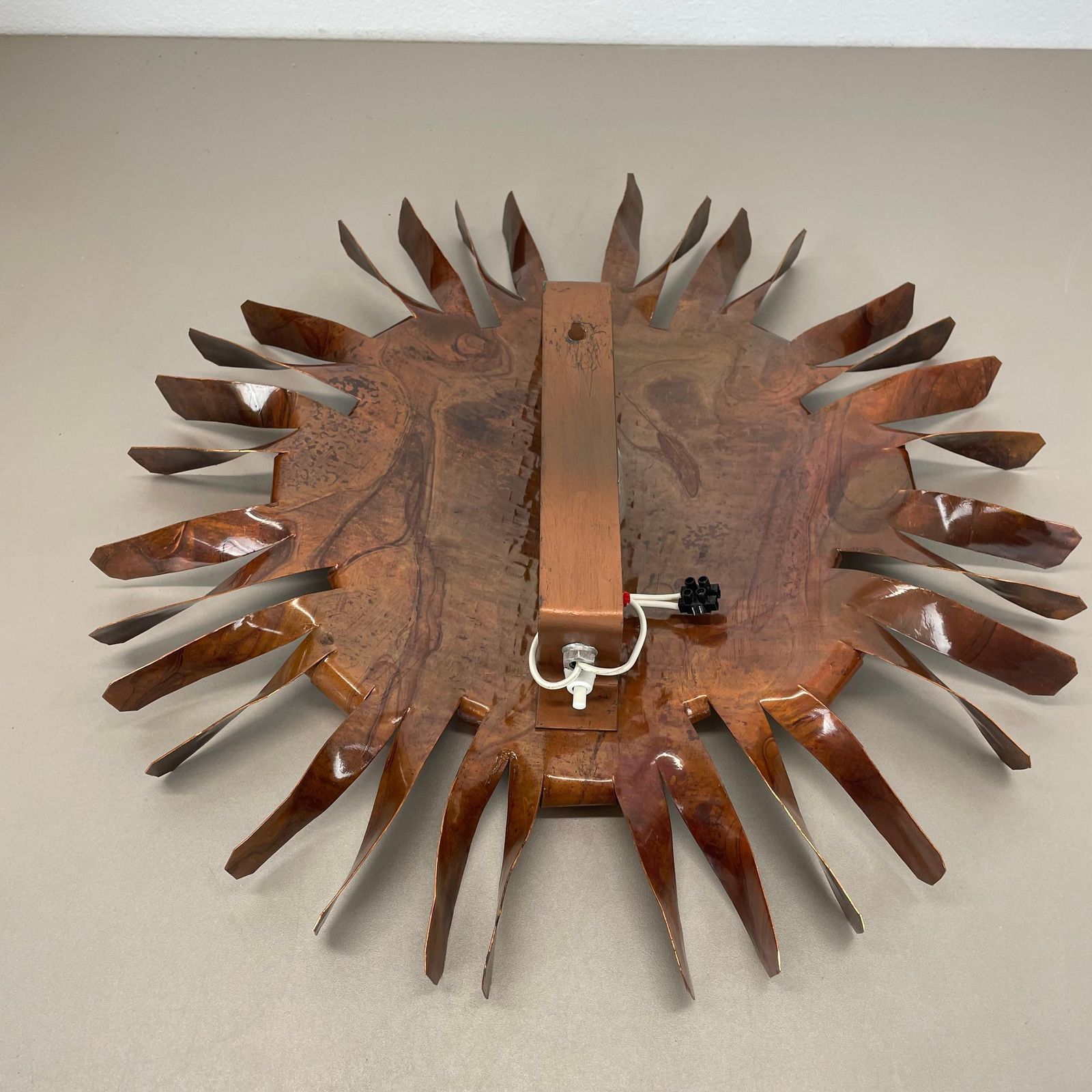 photo buy Large 50cm Solid Copper Stilnovo Style Sunburst Theatre Wall Light , Italy 1950s